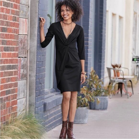 Sundance Unmistakable Beauty Mock Wrap Dress Modal Knit Black LBD Women’s Small - Picture 8 of 8